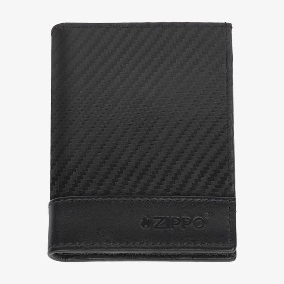 Zippo Carbon Fibre Pattern Tri-Fold Black Leather Wallet 2008000