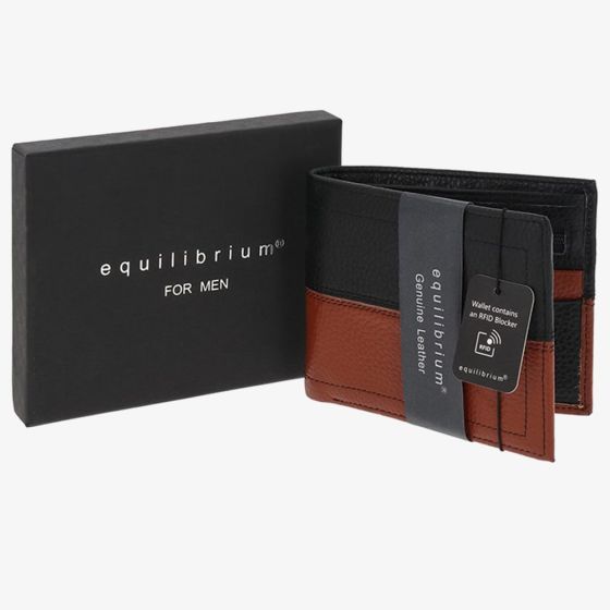 Equilibrium Mens Two Tone Black and Tan Leather RFID Wallet 359835