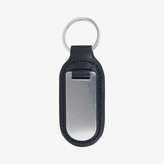 Black Leather and Stainless Steel Engravable Keyring K-22