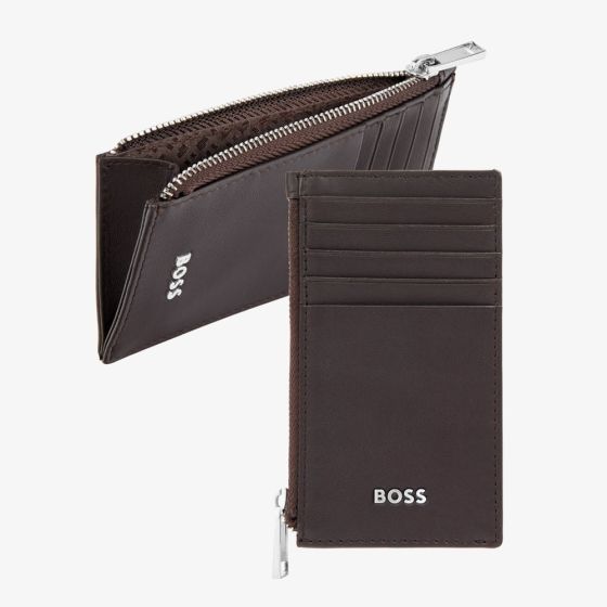 BOSS Classic Smooth Brown Zip Card Holder Wallet HLK503Y