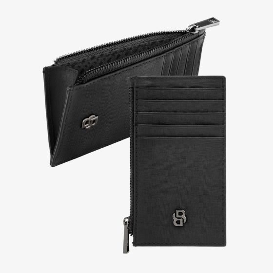 BOSS Double B Saffiano Black Zip Card Holder Wallet HLK526A