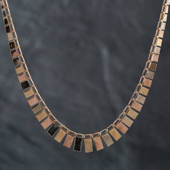 Second Hand 9ct Three Colour Gold Graduated 16 Inch Bar Necklace 41021210