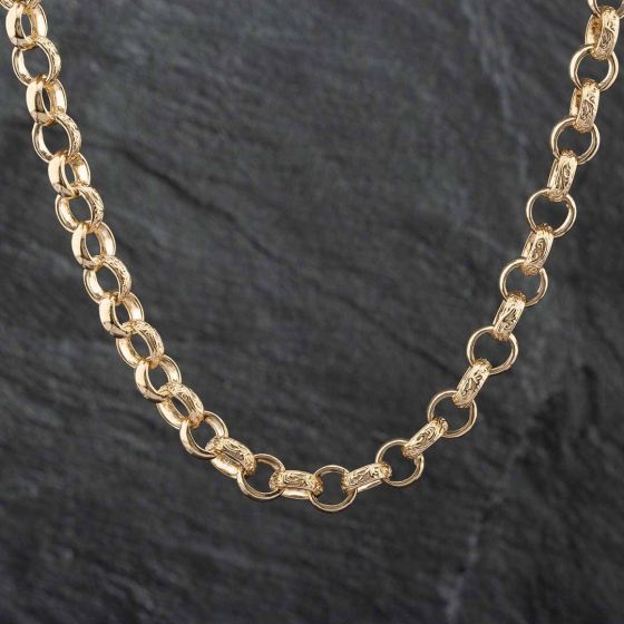 Second Hand 9ct Yellow Gold Heavy Engraved & Plain Link 24 Inch Belcher Chain 41041139