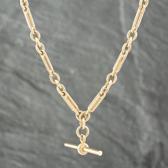 Second Hand 9ct Yellow Gold Fancy Twist & Loop 18 Inch T-Bar Fancy Link Chain 41041207
