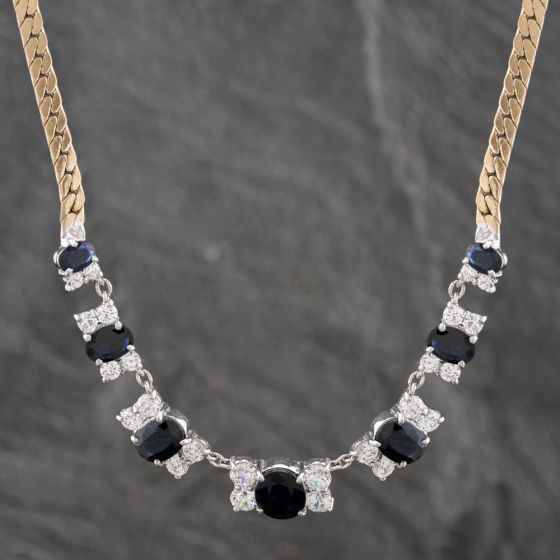 Second Hand 9ct Yellow Gold Sapphire & Cubic Zirconia Set 18 Inch Curb Chain 41041405