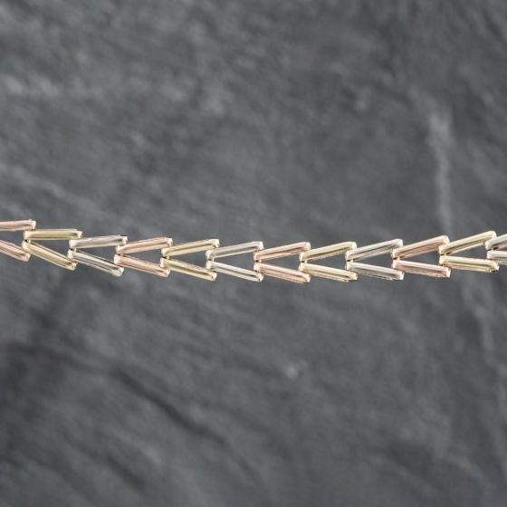 Second Hand 9ct Three Colour Gold Fancy 'V' Pattern Link 16 Inch Collarette Chain 41041438
