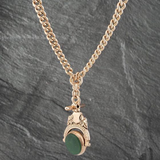 Second Hand Vintage 9ct Rose Gold Graduated Double Albert With T Bar & Swivel 16 Inch Curb Chain 41041479