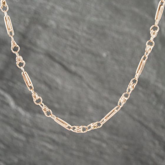 Second Hand Vintage 9ct Rose Gold Bar & Twist 30 Inch Figaro Chain 41041535
