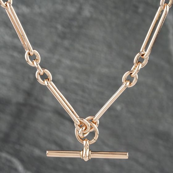 Second Hand Vintage 9ct Rose Gold T Bar Albert 16 Inch Figaro Chain 41041536