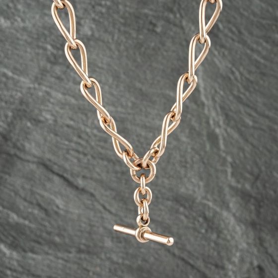 Second Hand Vintage 9ct Rose Gold T Bar Double Albert 16 Inch Curb Chain 41041565