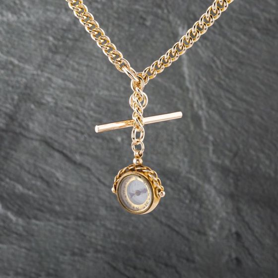 Second Hand 9ct Yellow Gold Compass Detail 16 Inch T-Bar Curb Chain 41041581