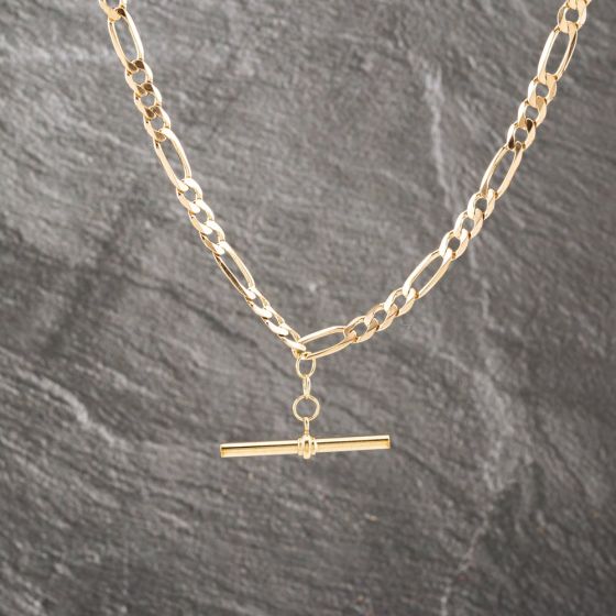 Second Hand Vintage 9ct Rose Gold Albert Chain 20 Inch T-Bar Figaro Chain 41041716