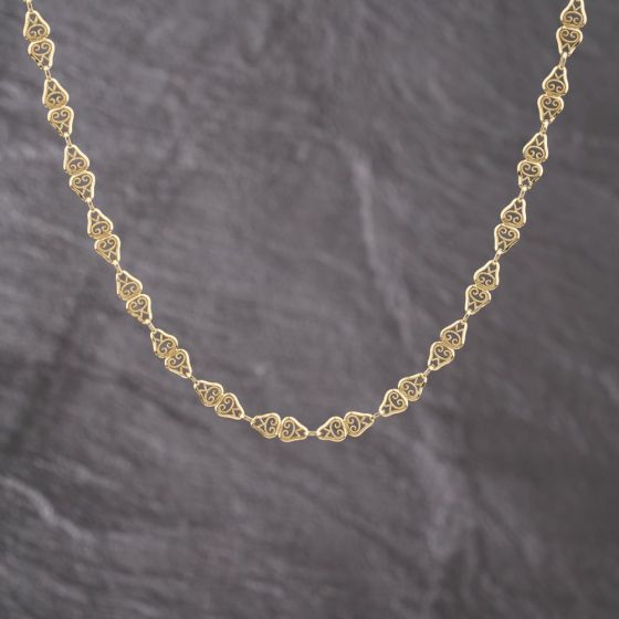 Second Hand 9ct Yellow Gold Filigree Bar 18 Inch Fancy Chain 41041772