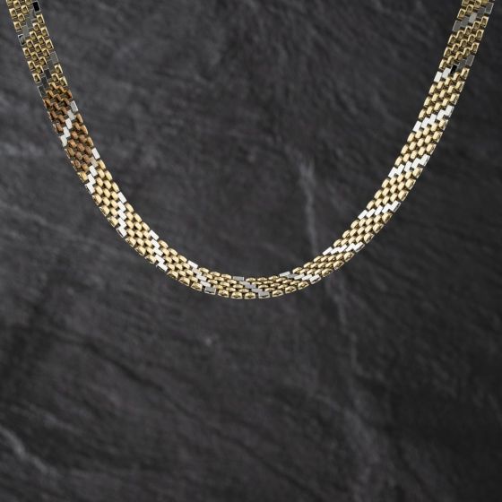 Second Hand 9ct Two Colour Gold Brick Link 16 Inch Fancy Necklace 41041797