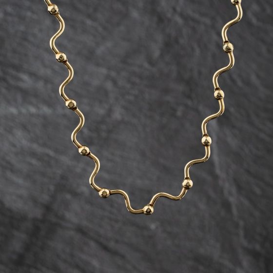 Second Hand 9ct Yellow Gold Curvy Bar & Ball 15 Inch Collarette Chain 41041802