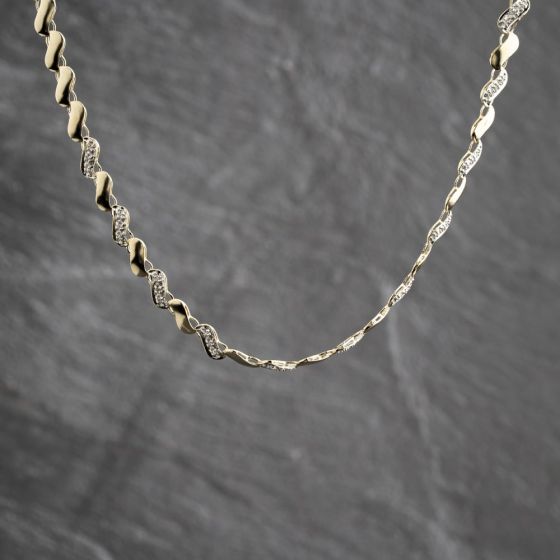 Second Hand 9ct Two Colour Gold Diamond Set 16 Inch Flat Link Chain 41041937