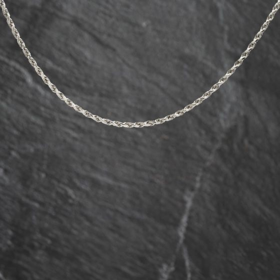 Second Hand 9ct White Gold Filed Link 24 Inch Rope Chain 41041961