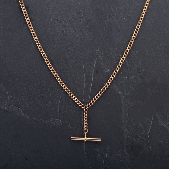 Second Hand 9ct Rose Gold 20 Inch Curb Link Albert T-Bar Chain 4104307