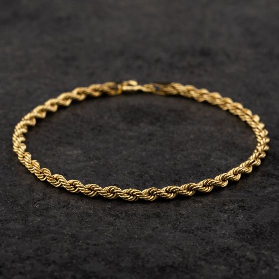Second Hand 9ct Yellow Gold 7 Inch Rope Chain Bracelet 4105064