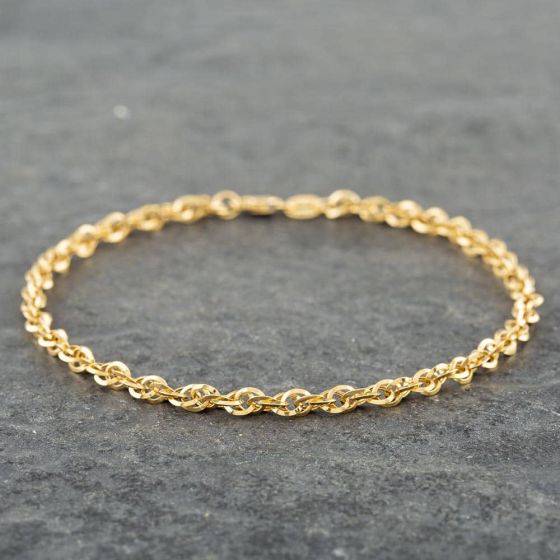 Second Hand 9ct Yellow Gold Diamond Cut 7.5 Inch Rope Chain Bracelet 41051017