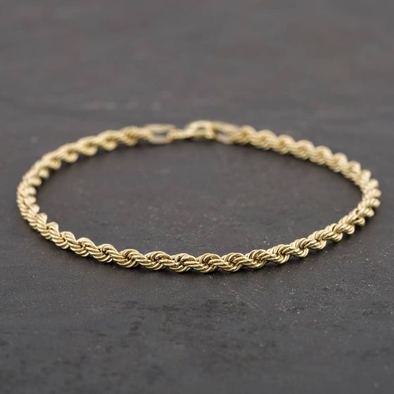 Second Hand 9ct Yellow Gold 7 Inch Rope Chain Bracelet 41051031