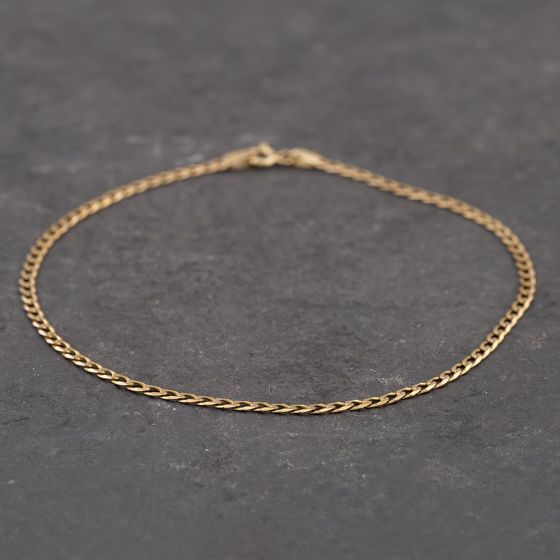 Second Hand 9ct Yellow Gold Ankle 9.5 Inch Curb Chain Bracelet 41051077