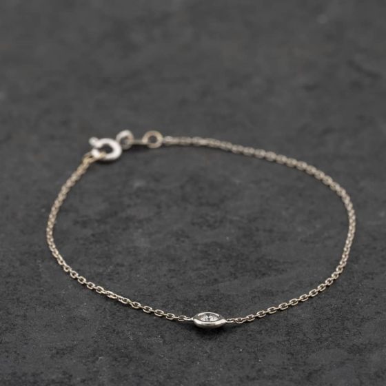 Second Hand 18ct White Gold 0.12ct Diamond Set 6.5 Inch Trace Chain Bracelet 41051117