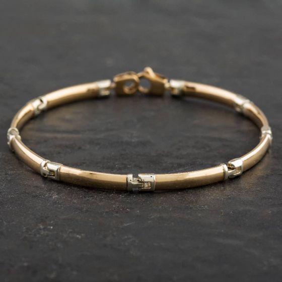 Second Hand 9ct Two Colour Gold Bar Link Bracelet 41061005