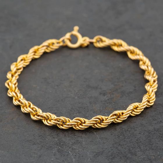 Second Hand 9ct Yellow Gold 7 Inch Rope Chain Bracelet 41061028