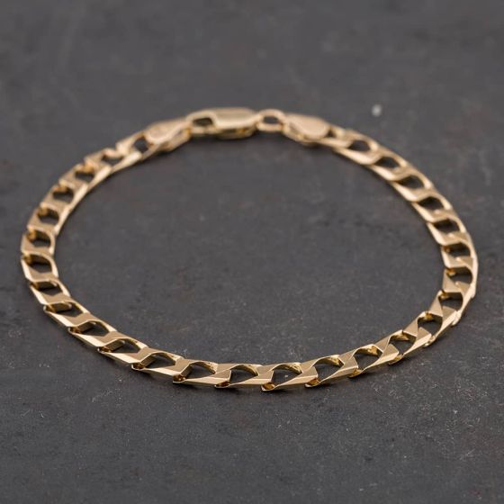 Second Hand 9ct Yellow Gold Square 7 Inch Curb Chain Bracelet 41061042