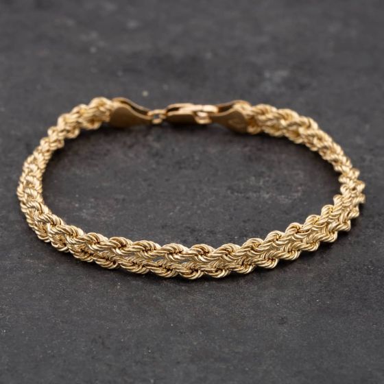 Second Hand 9ct Yellow Gold 7.25 Inch Double Rope Chain Bracelet 41061097