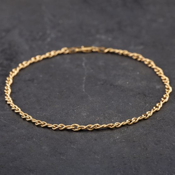 Second Hand 9ct Yellow Gold Ankle 9.5 Inch Curb Chain Bracelet 41061128
