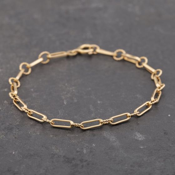 Second Hand 9ct Yellow Gold Rope Circles 7.5 Inch Bar Chain Bracelet 41061220