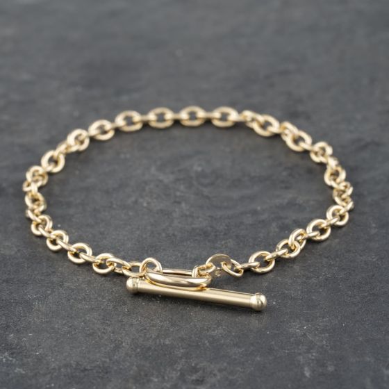 Second Hand 9ct Yellow Gold T Bar 7 Inch Belcher Chain Bracelet 41061225