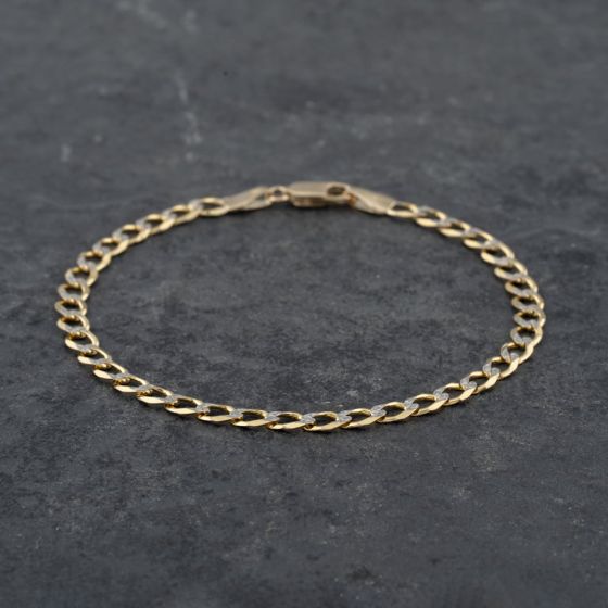 Second Hand 9ct Two Colour Gold 7 Inch Curb Chain Bracelet 41061255