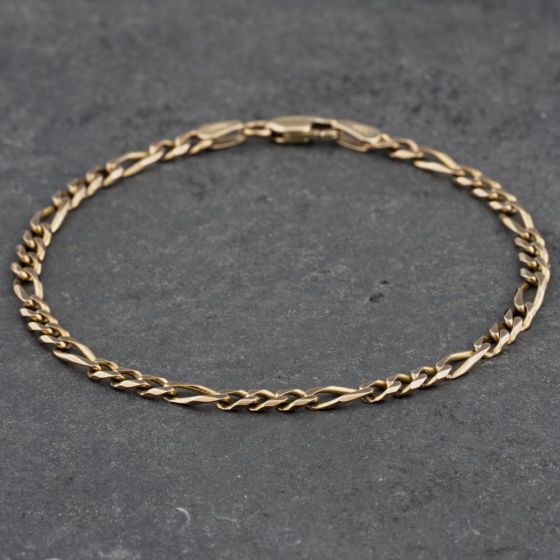 Second Hand 9ct Yellow Gold 3+1 7.25 Inch Figaro Chain Bracelet 41061275