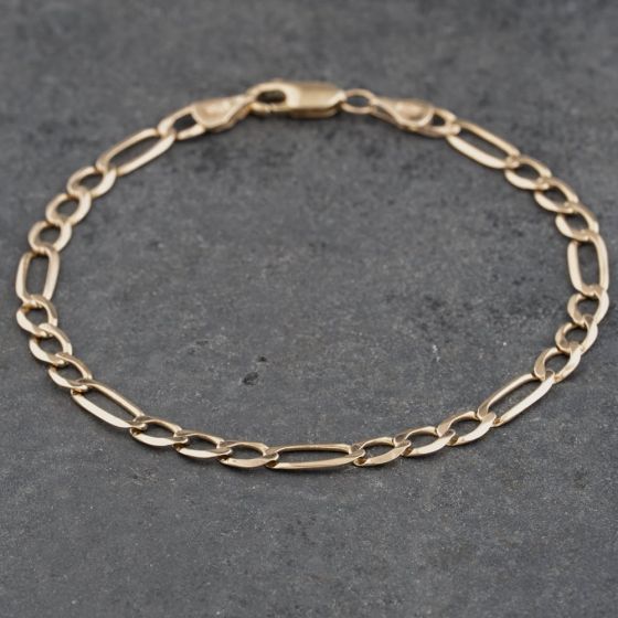 Second Hand 9ct Yellow Gold 3+1 7.5 Inch Figaro Chain Bracelet 41061276