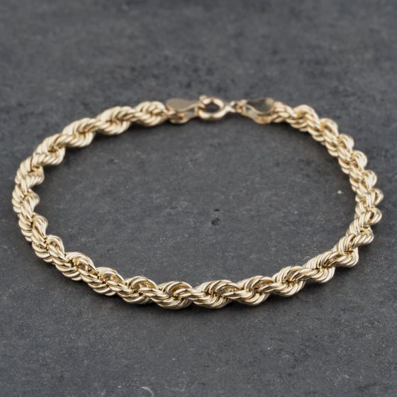Second Hand 9ct Yellow Gold 7 Inch Rope Chain Bracelet 41061279