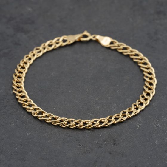 Second Hand 9ct Yellow Gold Double 7.5 Inch Curb Chain Bracelet 41061288