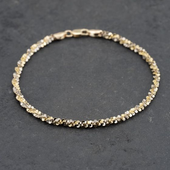 Second Hand 9ct Two Colour Gold Fancy 7.5 Inch Spiga Chain Bracelet 41061289