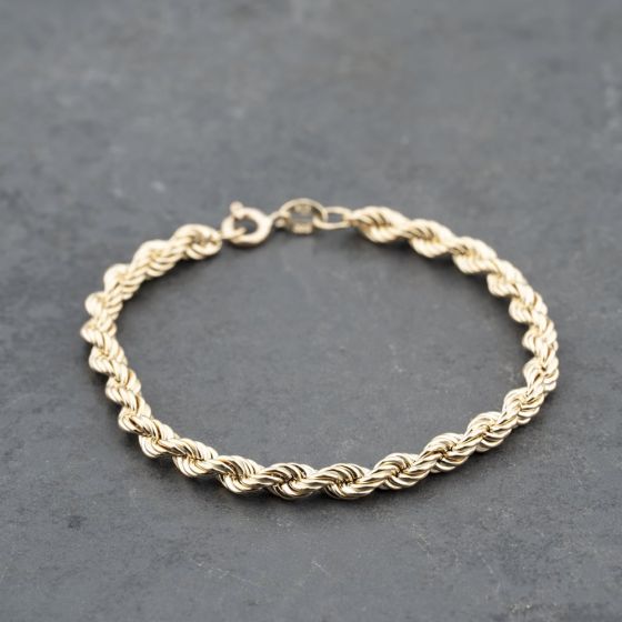 Second Hand 9ct Yellow Gold 7 Inch Rope Chain Bracelet 41061295