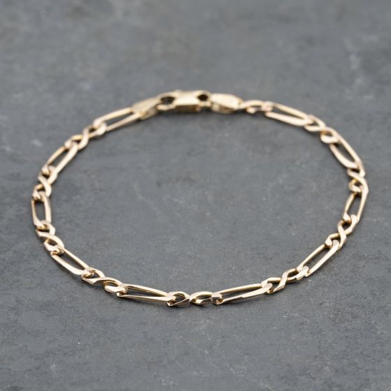 Second Hand 9ct Yellow Gold 2+1 Link 7 Inch Figaro Chain Bracelet 41061297