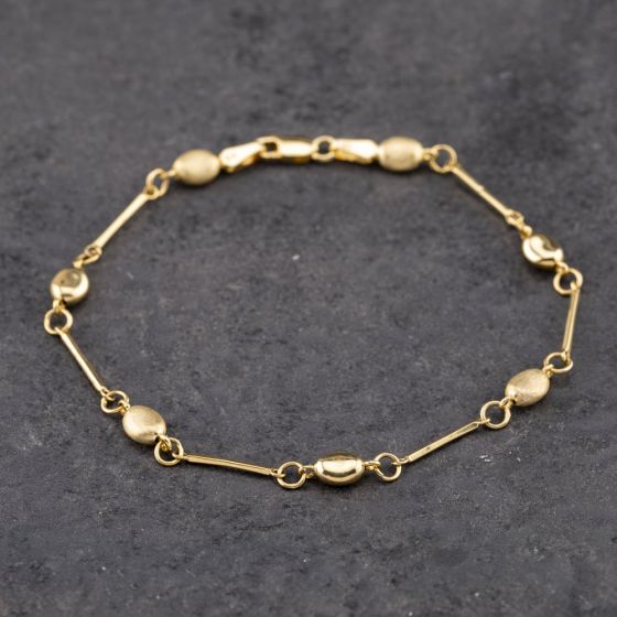 Second Hand 9ct Yellow Gold Polished & Brushed Finish Ball & Bar 7.5 Inch Chain Bracelet 41061300