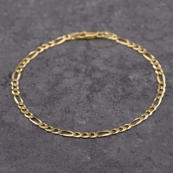 Second Hand 9ct Yellow Gold 3+1 Link 7 Inch Figaro Chain Bracelet 41061303