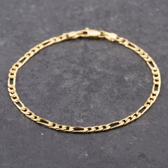 Second Hand 9ct Yellow Gold 3+1 Link 7.5 Inch Figaro Chain Bracelet 41061304