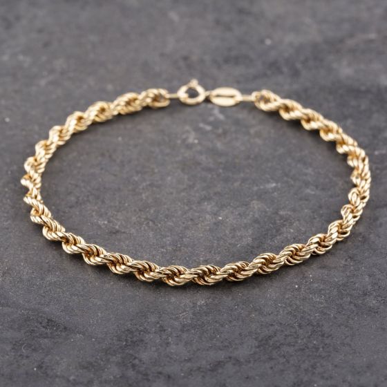Second Hand 9ct Yellow Gold 7.5 Inch Rope Chain Bracelet 41061306