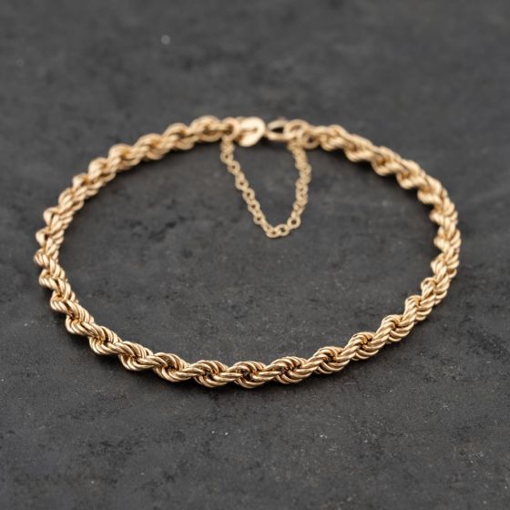 Second Hand 9ct Yellow Gold 7 Inch Rope Chain Bracelet 41061317