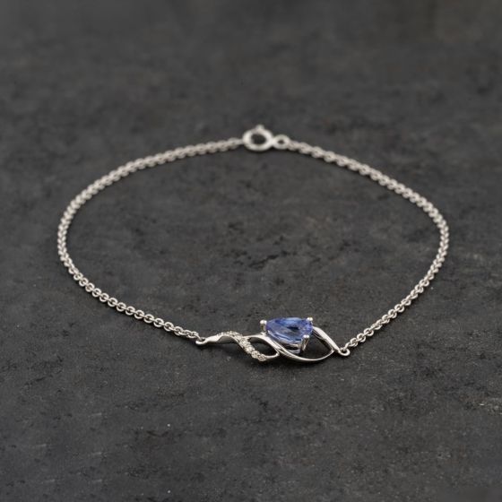Second Hand White Gold 0.76ct Tanzanite & 0.05ct Diamond Pear Shaped Ribbon 7 Inch Belcher Bracelet 41061321