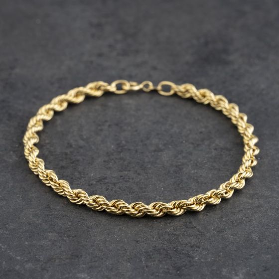 Second Hand 9ct Yellow Gold 8 Inch Rope Chain Bracelet 41061332