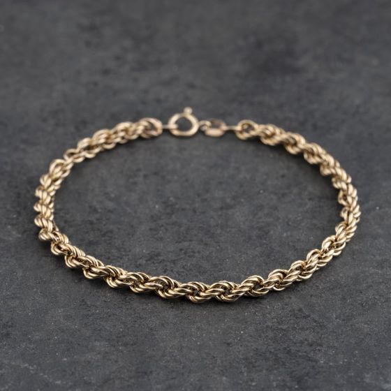 Second Hand 9ct Yellow Gold 7 Inch Rope Chain Bracelet 41061333